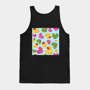 Cascade of rubber ducks on a blue background repeat pattern Tank Top